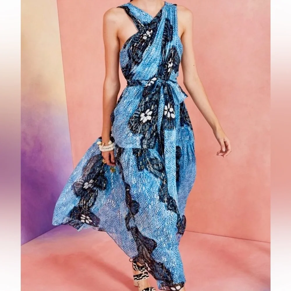 πΊπHPππΊ NWT Ulla Johnson Adora Silk Chiffon Midi Dress Sky - Picture 1 of 17